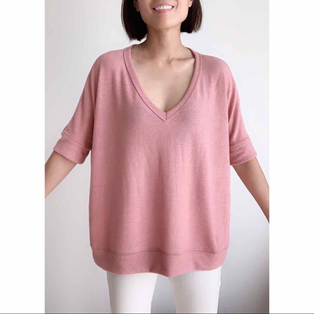 SOFT FLEECE V NECK DOLMAN TOP - DUSTY PINK - Picture 8 of 8